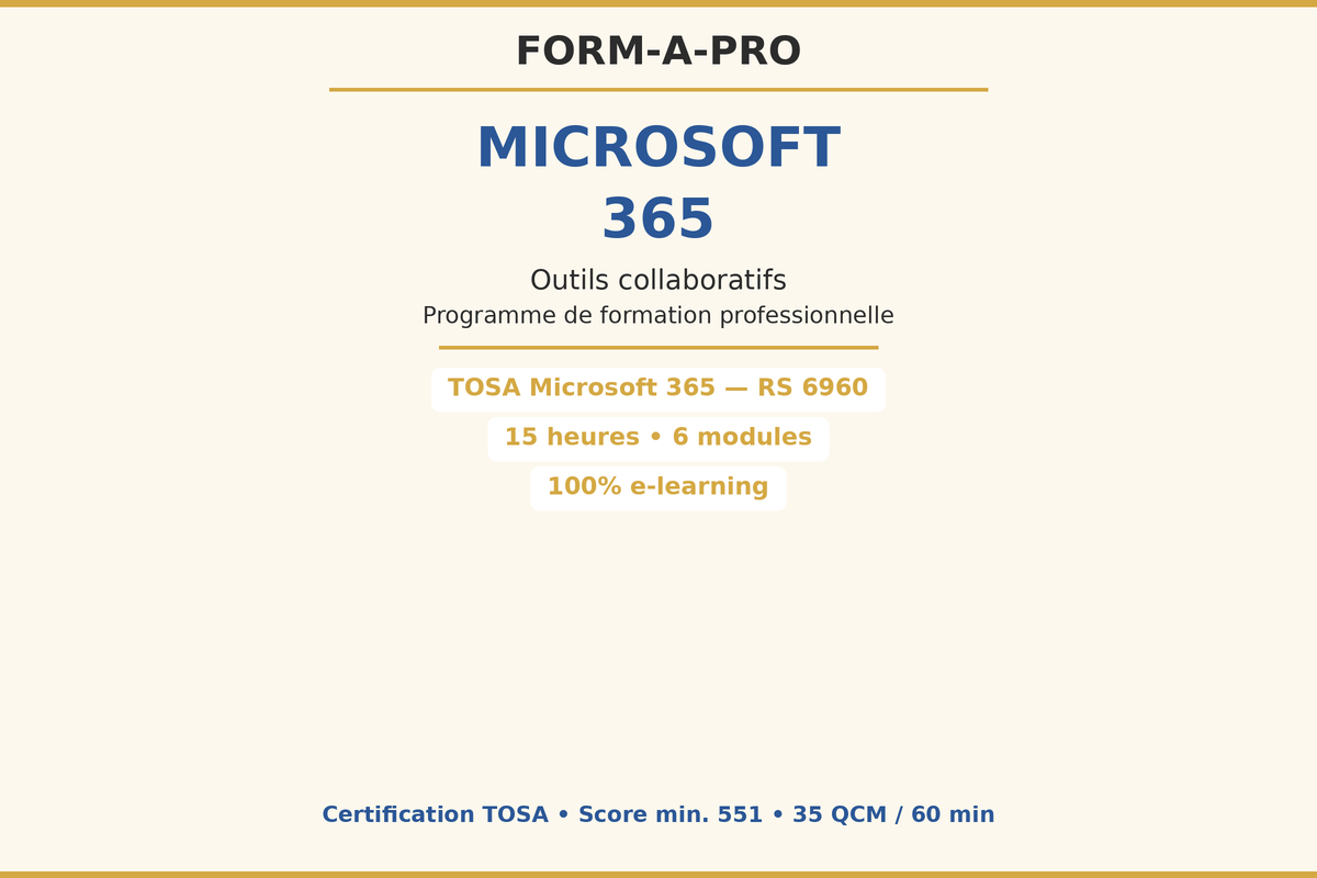 FINI sauf videos youtube a remanier-Microsoft 365 (outils collaboratifs) & Outlook en milieu PRO – Certification TOSA « Outils collaboratifs »
